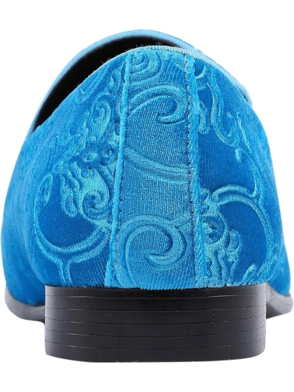 Amali Men's Pool Blue Paisley Embossed Velvet Loafers Trim Slip On Tuxedo Shoes